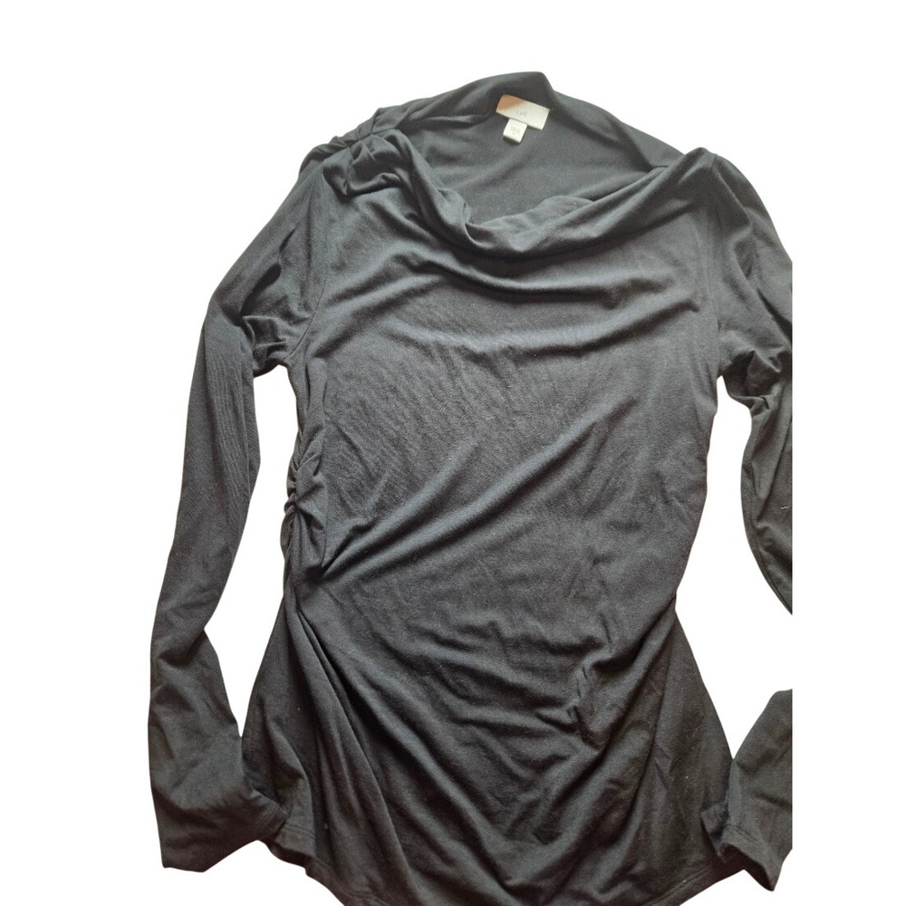 J. Jill Black Cowl Neck Ruched Side Long Sleeve Tencel Blend Top XS